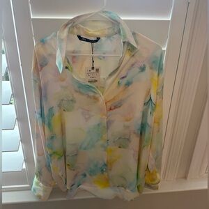 Silk Zara multi collard flows button down. Brand new with tags size Large